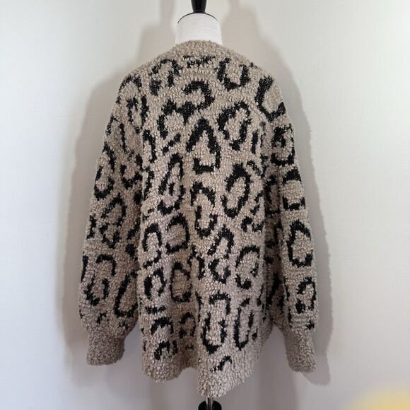 Rachel Zoe Leopard Print Cardigan S Open Front Sweater Jacket L Black Taupe - Picture 5 of 11